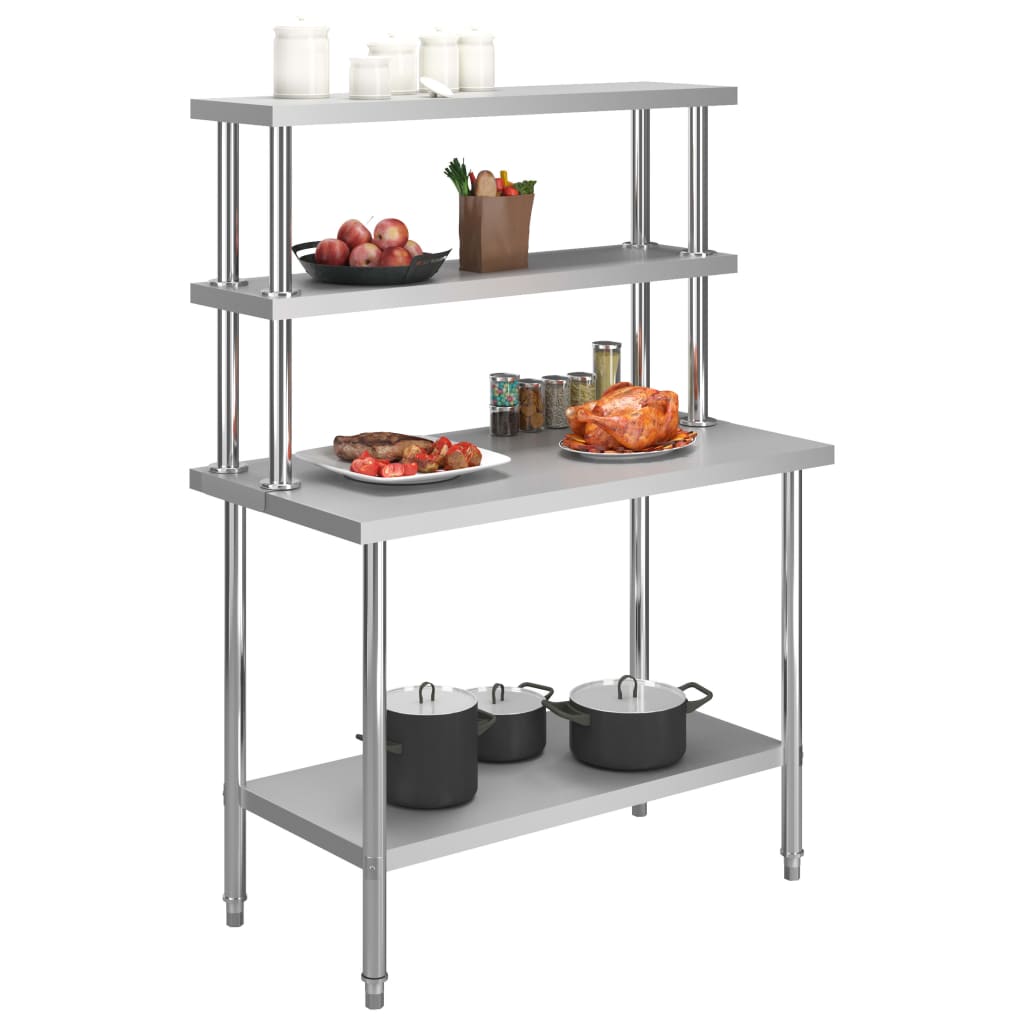 Virtuves Darba Galds Ar Plauktu, 120X60X150 Cm, Tērauds