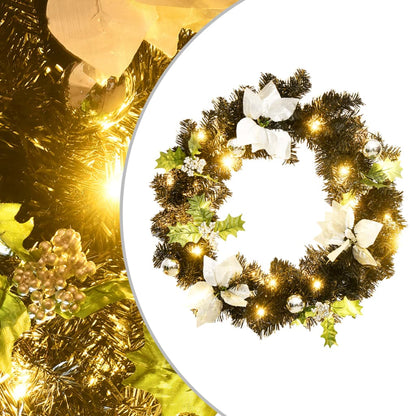Ziemassvētku Vainags Ar Led Lampiņām, Melns, 60 Cm, Pvc