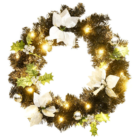 Ziemassvētku Vainags Ar Led Lampiņām, Melns, 60 Cm, Pvc