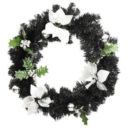 Ziemassvētku Vainags Ar Led Lampiņām, Melns, 60 Cm, Pvc