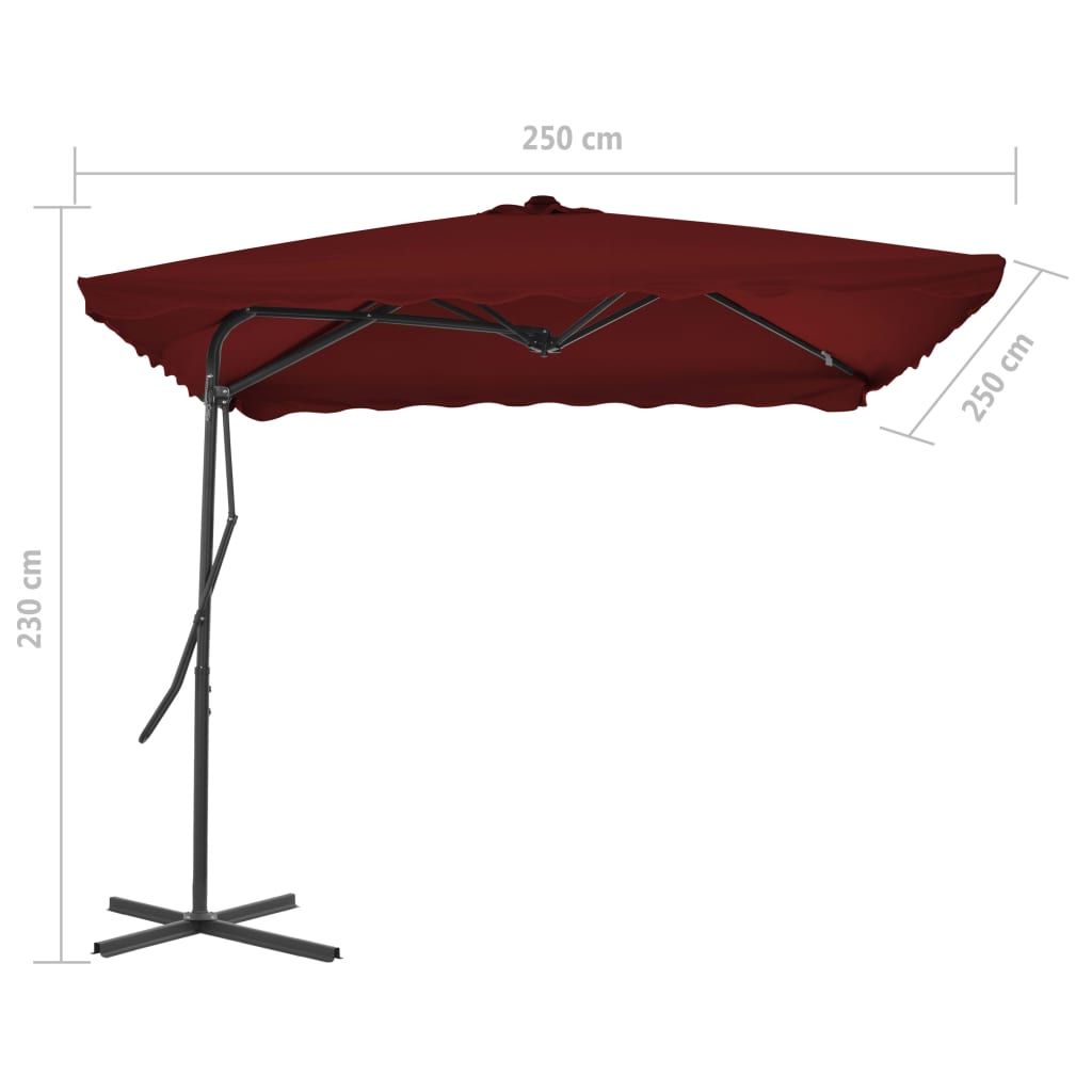 Dārza Saulessargs Ar Tērauda Kātu, 250X250X230 Cm, Vīnsarkans