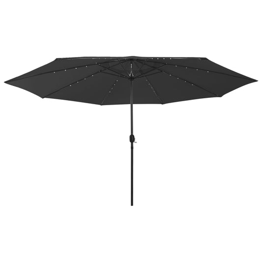 Dārza Saulessargs Ar Led Gaismām Un Metāla Kātu, 400 Cm, Melns