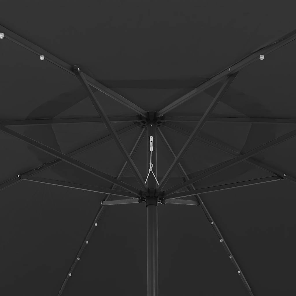 Dārza Saulessargs Ar Led Gaismām Un Metāla Kātu, 400 Cm, Melns