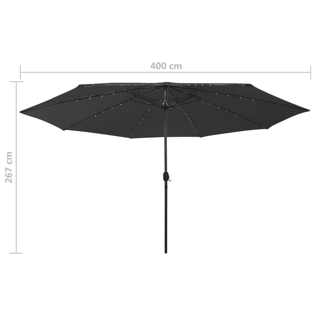 Dārza Saulessargs Ar Led Gaismām Un Metāla Kātu, 400 Cm, Melns
