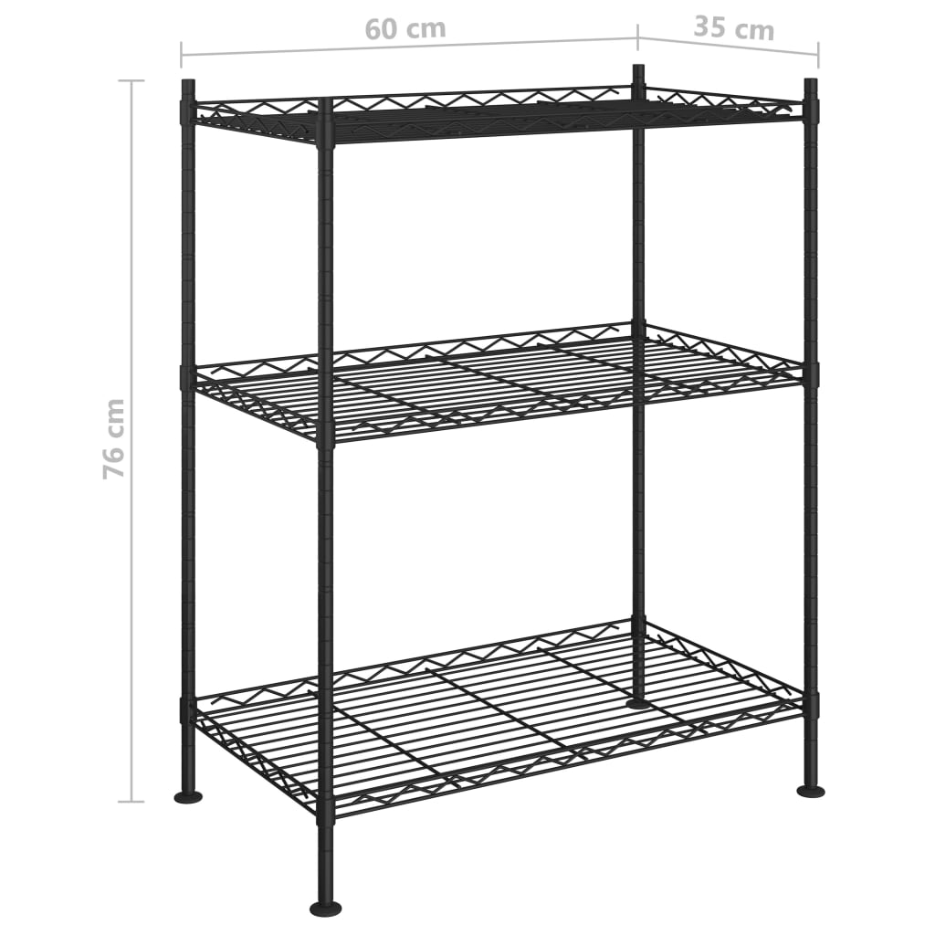 3 Līmeņu Glabāšanas Plaukts, , Melns, 150 Kg