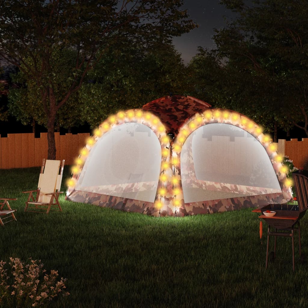 Svinību Telts Ar Led Un 4 Sānu Sienām, 3,6X3,6X2,3 M, Kamuflāža