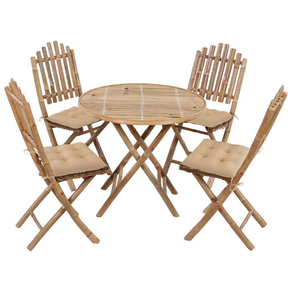 5-Daļīgs Āra Mēbeļu Komplekts Ar Matračiem, Saliekams, Bambuss