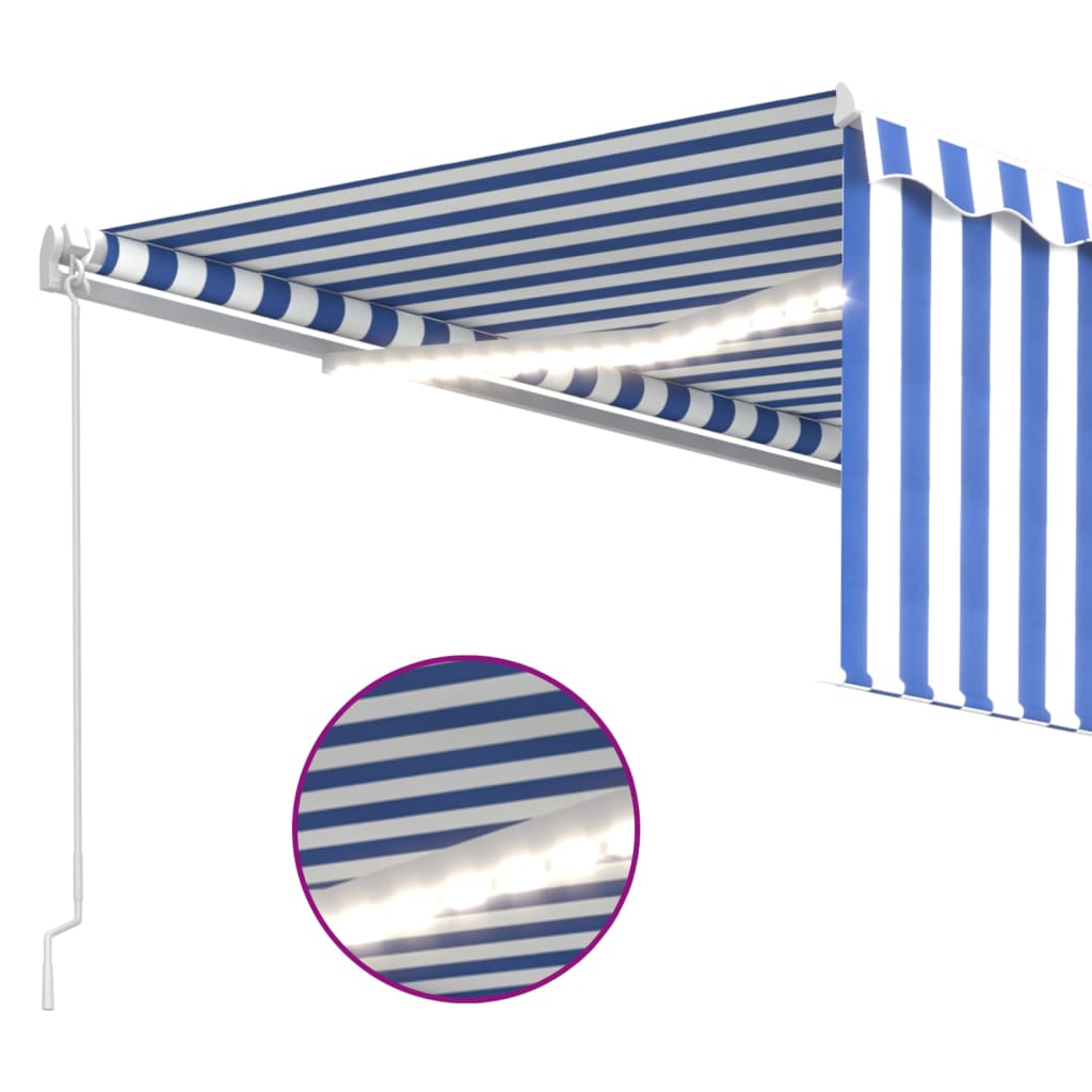 Izvelkama Markīze Ar Žalūziju, Led, 4,5X3M, Manuāla, Zili Balta