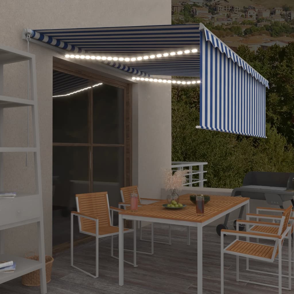 Izvelkama Markīze Ar Žalūziju, Led, 4,5X3M, Manuāla, Zili Balta