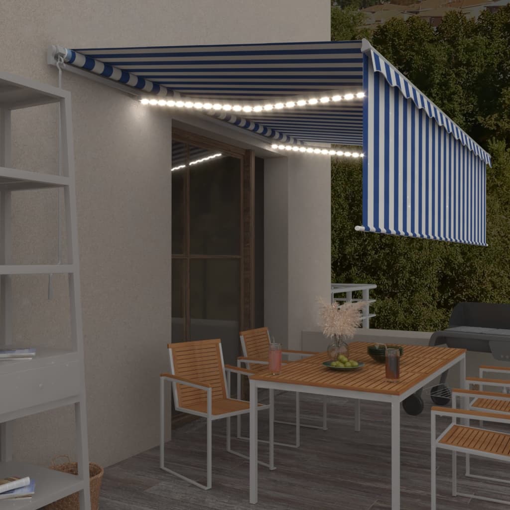 Izvelkama Markīze Ar Žalūziju, Led, 4,5X3M, Manuāla, Zili Balta