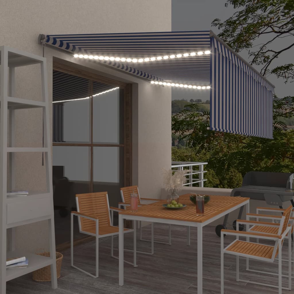 Izvelkama Markīze Ar Žalūziju Un Led, 3,5X2,5 M, Zili Balta