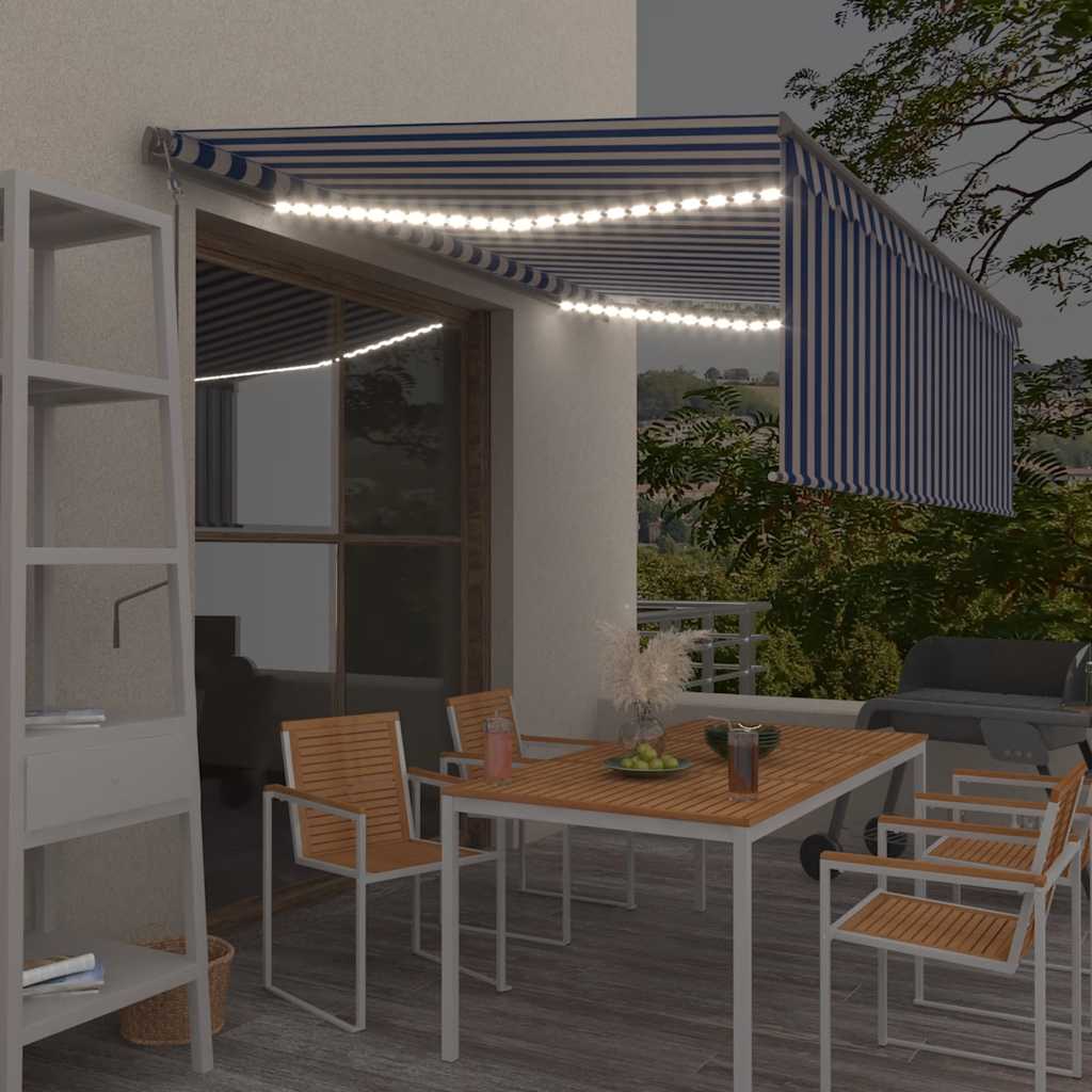 Markīze Ar Žalūziju, Led, Vēja Sensoru, 4,5X3 M, Zila Ar Baltu