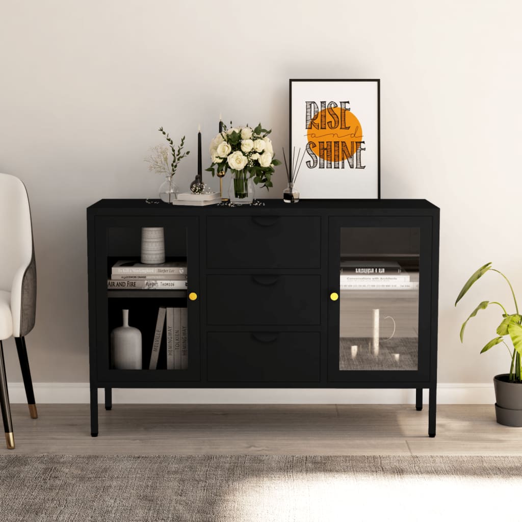 Kumode, , 105X35X70 Cm, Tērauds Un Rūdīts Stikls