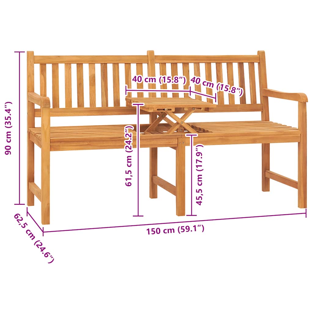 Trīsvietīgs Dārza Sols Ar Galdiņu, 150 Cm, Masīvs Tīkkoks