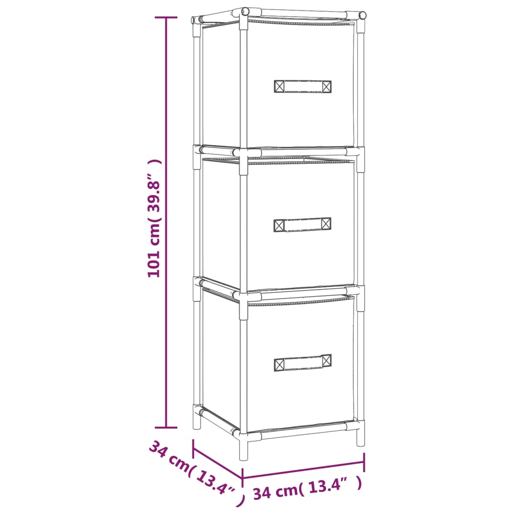 Plaukts Ar 3 Auduma Groziem, Pelēks, 34X34X101 Cm, Tērauds