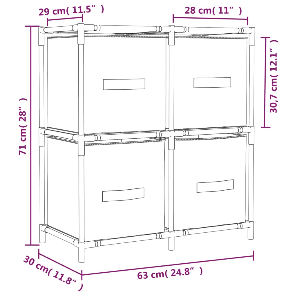 Plaukts Ar 4 Auduma Groziem, Bēšs, 63X30X71 Cm, Tērauds
