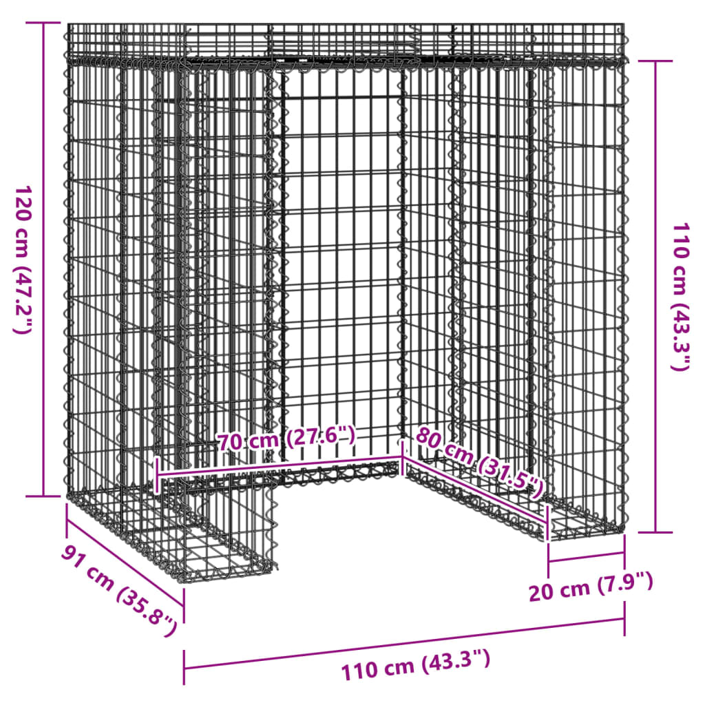Gabiona Siena Atkritumu Tvertnei, 110X91X120 Cm, Cinkota Dzelzs