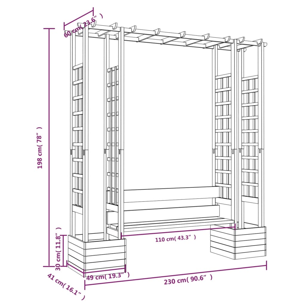 Dārza Pergola Ar Solu Un Puķu Kastēm, Impregnēts Priedes Koks