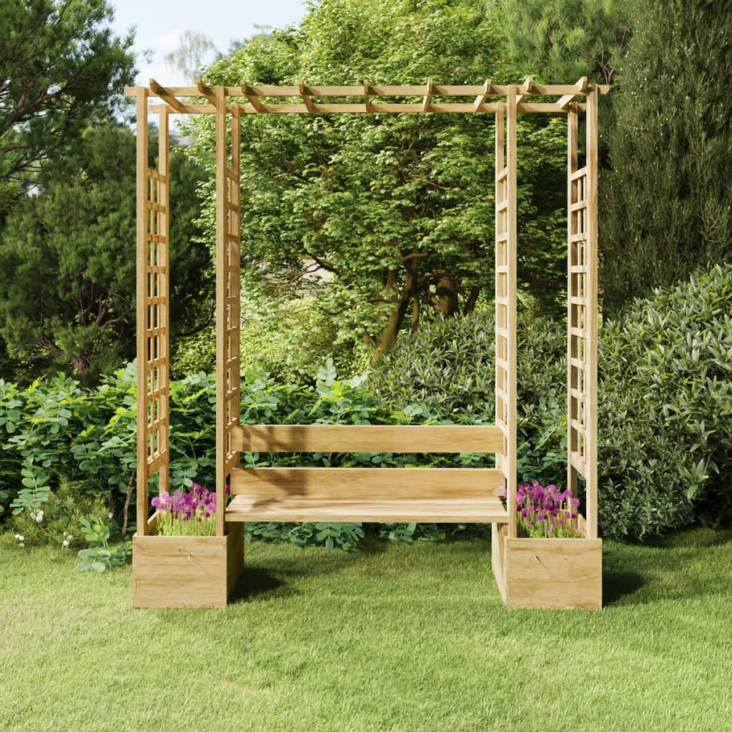Dārza Pergola Ar Solu Un Puķu Kastēm, Impregnēts Priedes Koks
