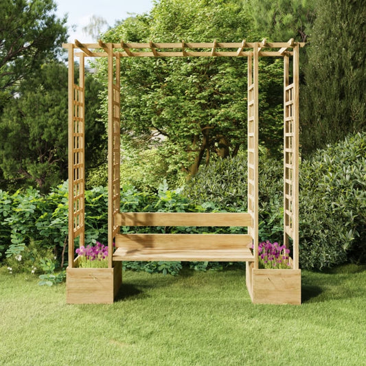Dārza Pergola Ar Solu Un Puķu Kastēm, Impregnēts Priedes Koks
