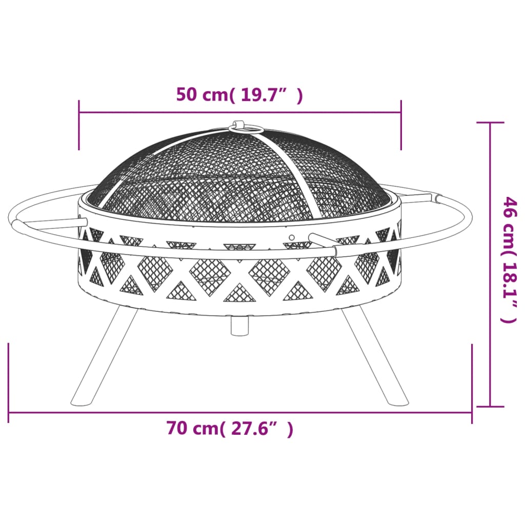 Ugunskura Trauks Ar Kruķi, 70 Cm, Xxl Izmērs, Tērauds