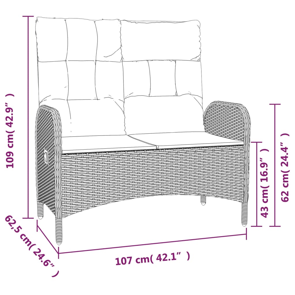 Atgāžams Dārza Sols Ar Matračiem, 107 Cm, Pe Rotangpalma