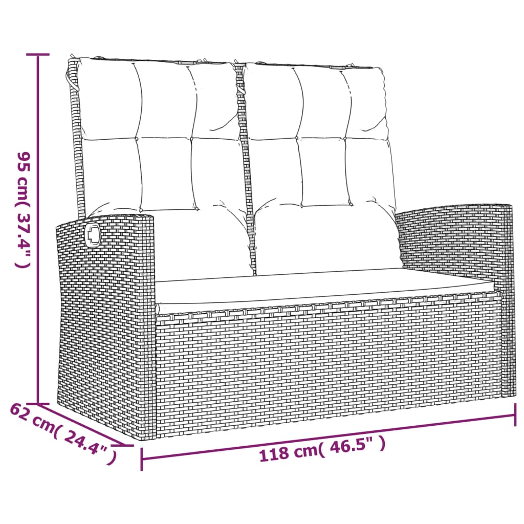 Atgāžams Dārza Sols Ar Matračiem, 118Cm, Pelēks, Pe Rotangpalma