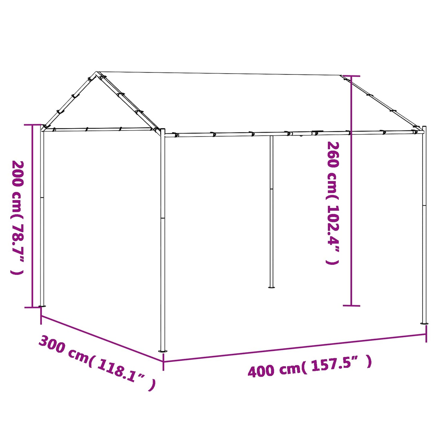 Nojume 4 X 4 X 2,6 M Balts Tērauds Un Poliesters 180 Gsm