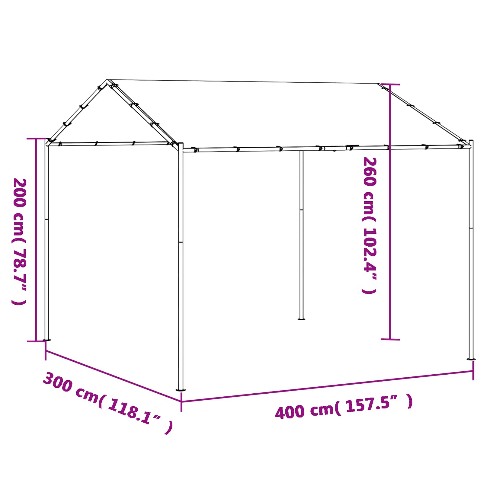 Nojume 4 X 4 X 2,6 M Balts Tērauds Un Poliesters 180 Gsm
