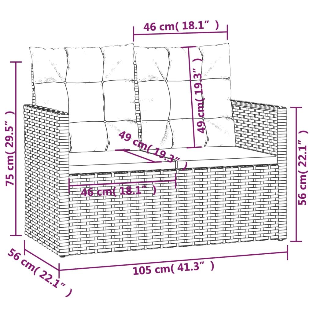 Dārza Sols Ar Matračiem, 105 Cm, Pelēks, Pe Rotangpalma