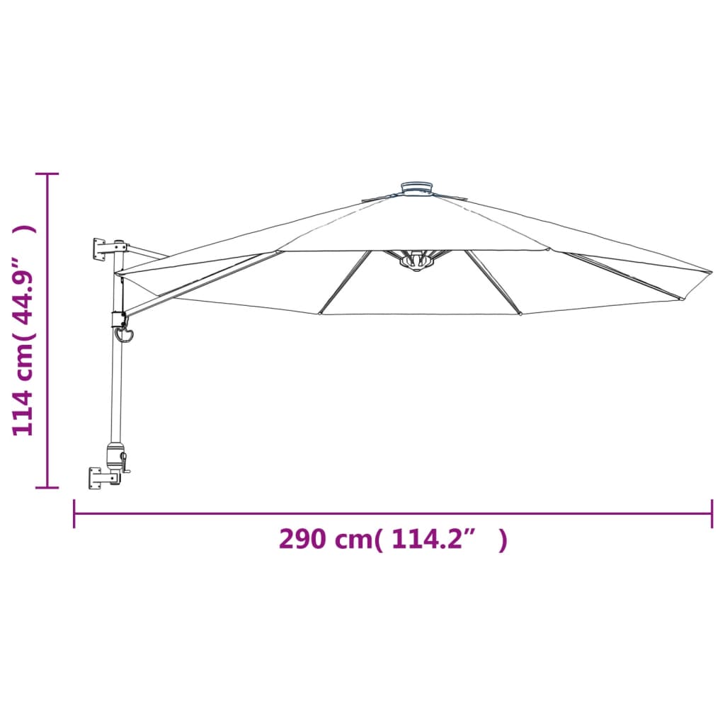 Pie Sienas Stiprināms Saulessargs Ar Led, 290 Cm, Jūras Zils