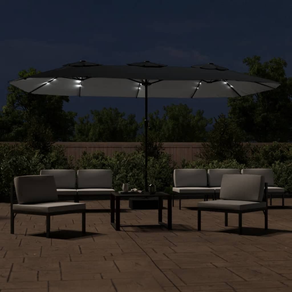 Saulessargs Ar 2 Jumtiņiem Un Led, 449X265 Cm, Melns