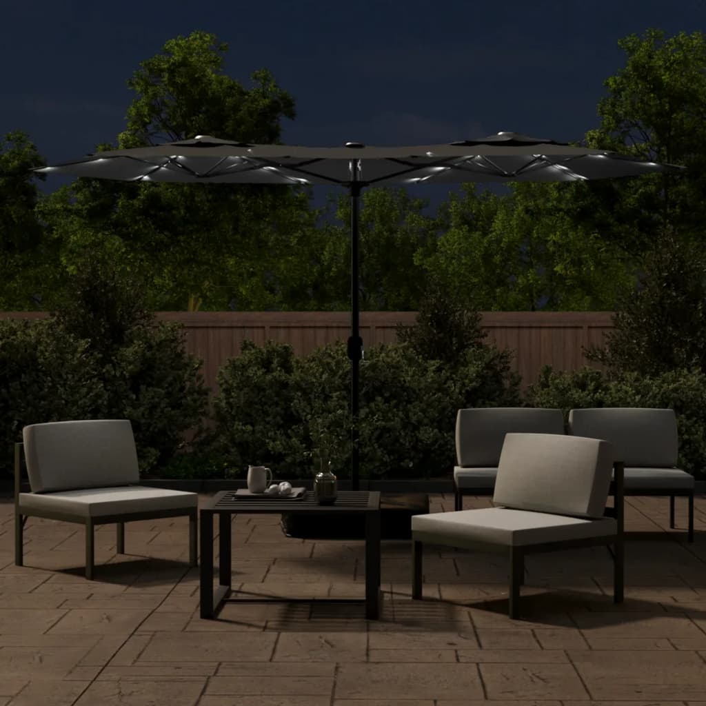 Saulessargs Ar 2 Jumtiņiem Un Led, 316X145 Cm, Antracītpelēks
