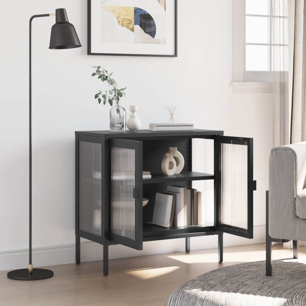 Kumode, 70X35X70 Cm, Stikls Un Tērauds, Melna