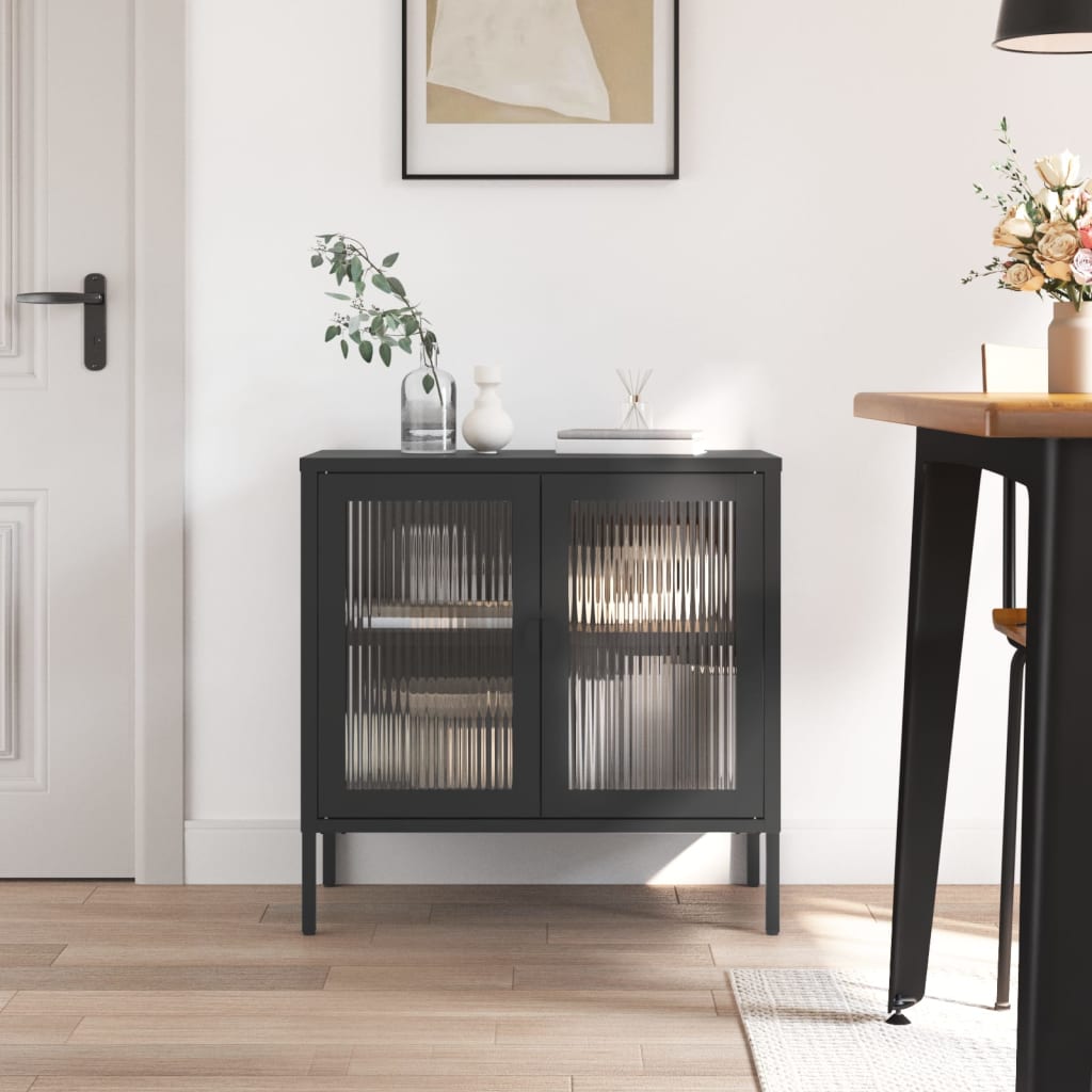 Kumode, 70X35X70 Cm, Stikls Un Tērauds, Melna