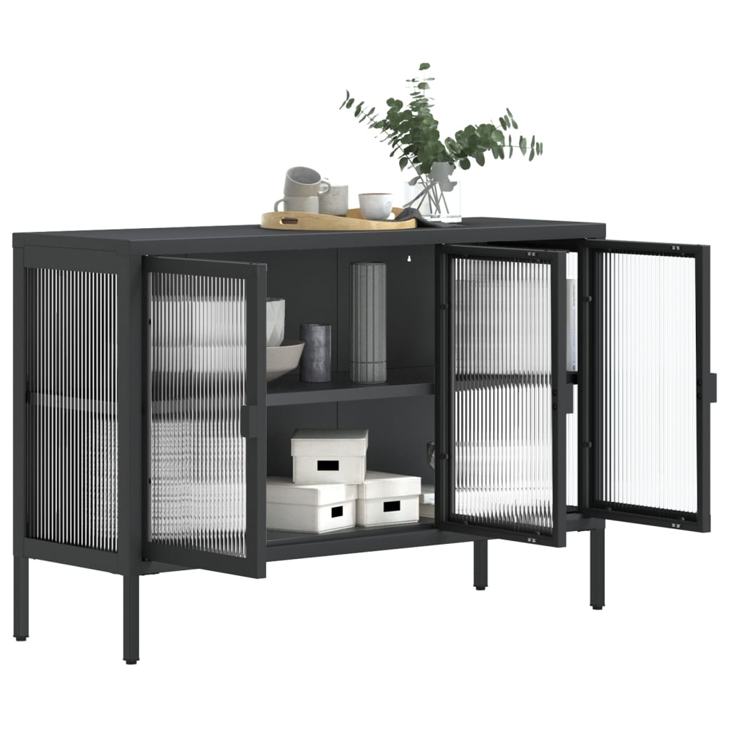 Kumode, 105X35X70 Cm, Stikls Un Tērauds, Melna