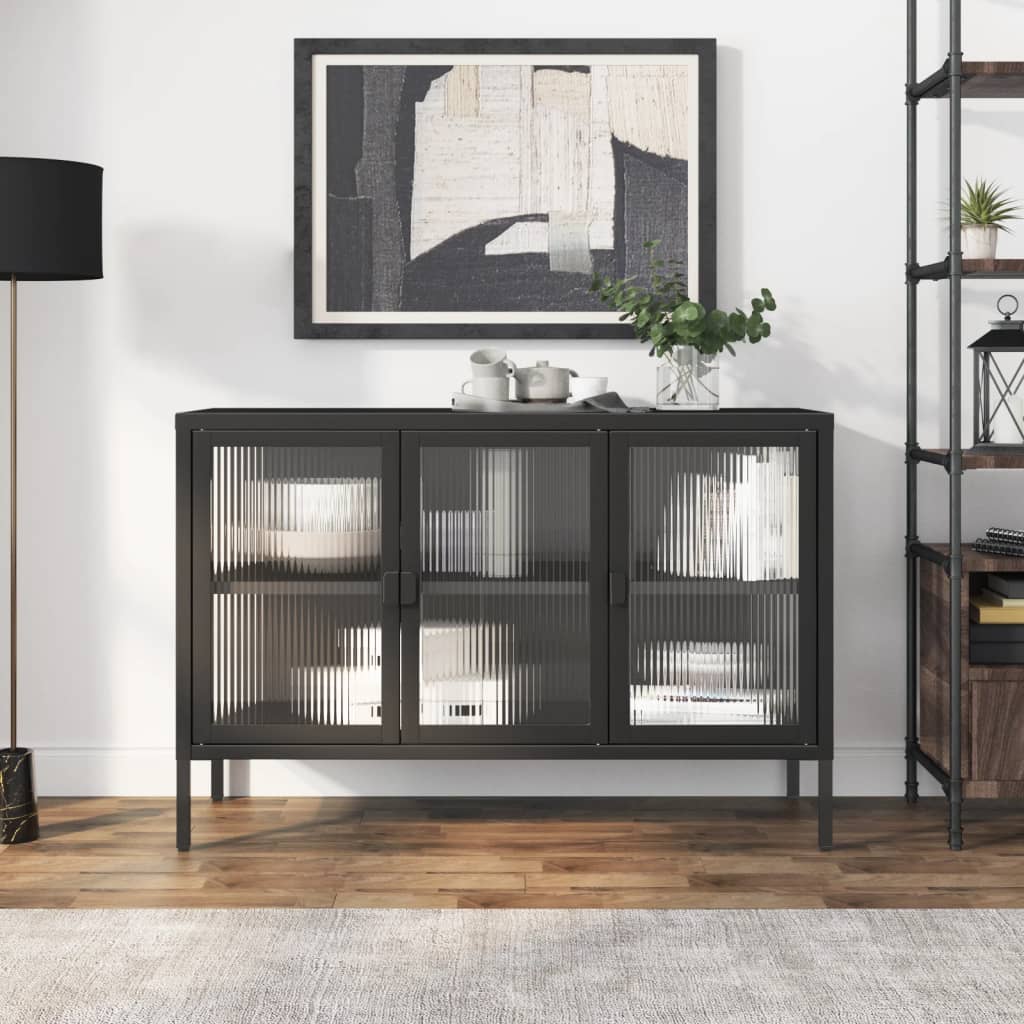 Kumode, 105X35X70 Cm, Stikls Un Tērauds, Melna