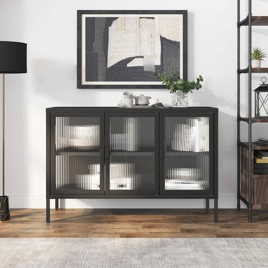 Kumode, 105X35X70 Cm, Stikls Un Tērauds, Melna