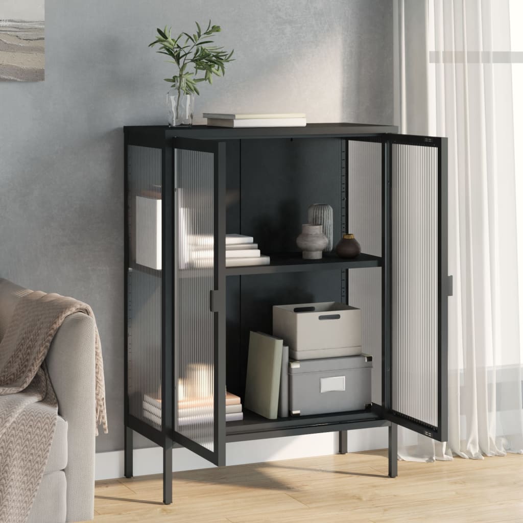 Kumode, 75X35X105 Cm, Stikls Un Tērauds, Melna