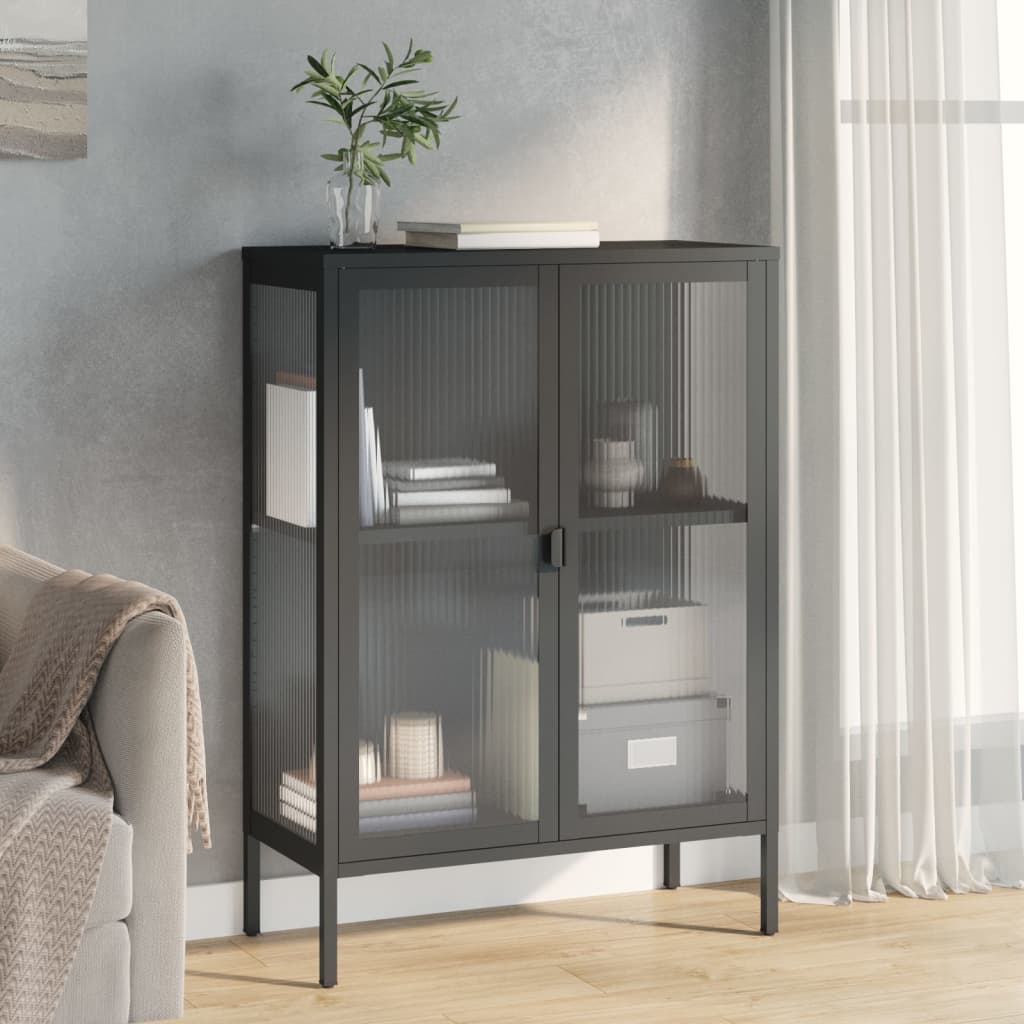 Kumode, 75X35X105 Cm, Stikls Un Tērauds, Melna