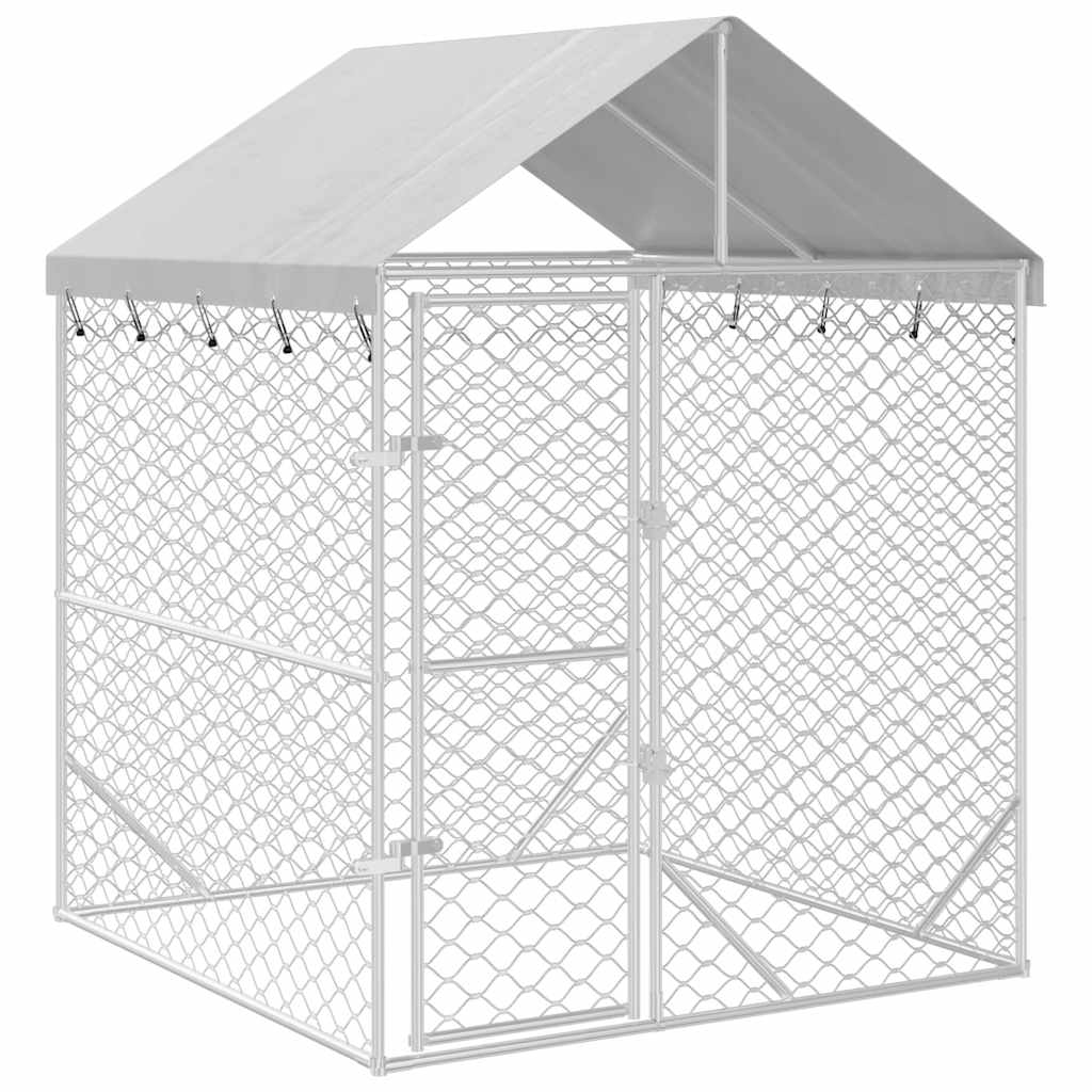 Suņu Voljērs Ar Jumtu, Sudraba Krāsā, 2X2X2,5M, Cinkots Tērauds