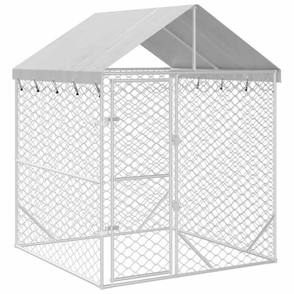 Suņu Voljērs Ar Jumtu, Sudraba Krāsā, 2X2X2,5M, Cinkots Tērauds