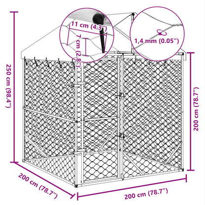 Suņu Voljērs Ar Jumtu, Sudraba Krāsā, 2X2X2,5M, Cinkots Tērauds