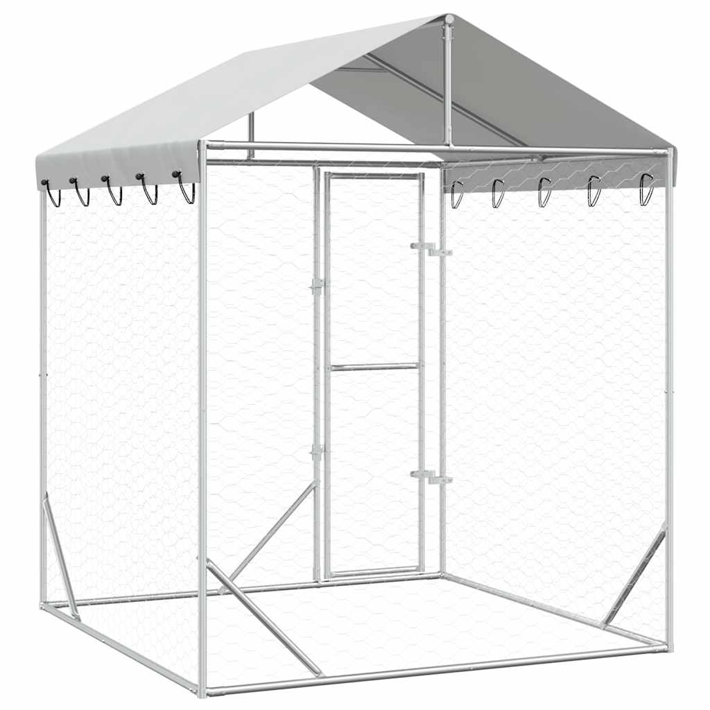 Suņu Voljērs Ar Jumtu, Sudraba Krāsā, 2X2X2,5M, Cinkots Tērauds