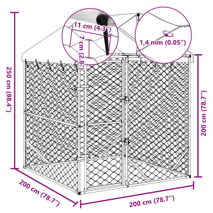 Suņu Voljērs Ar Jumtu, Sudraba Krāsā, 2X2X2,5M, Cinkots Tērauds