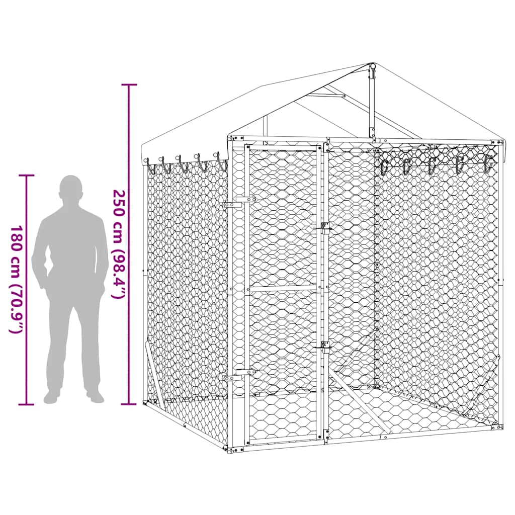 Suņu Voljērs Ar Jumtu, Sudraba Krāsā, 2X2X2,5M, Cinkots Tērauds