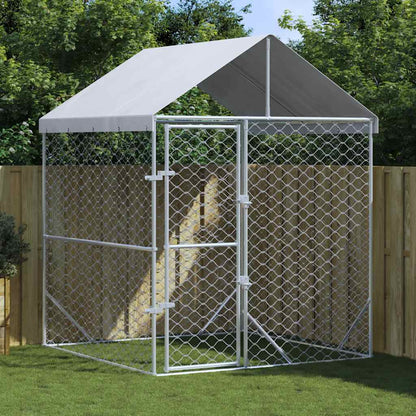 Suņu Voljērs Ar Jumtu, Sudraba Krāsā, 2X2X2,5M, Cinkots Tērauds