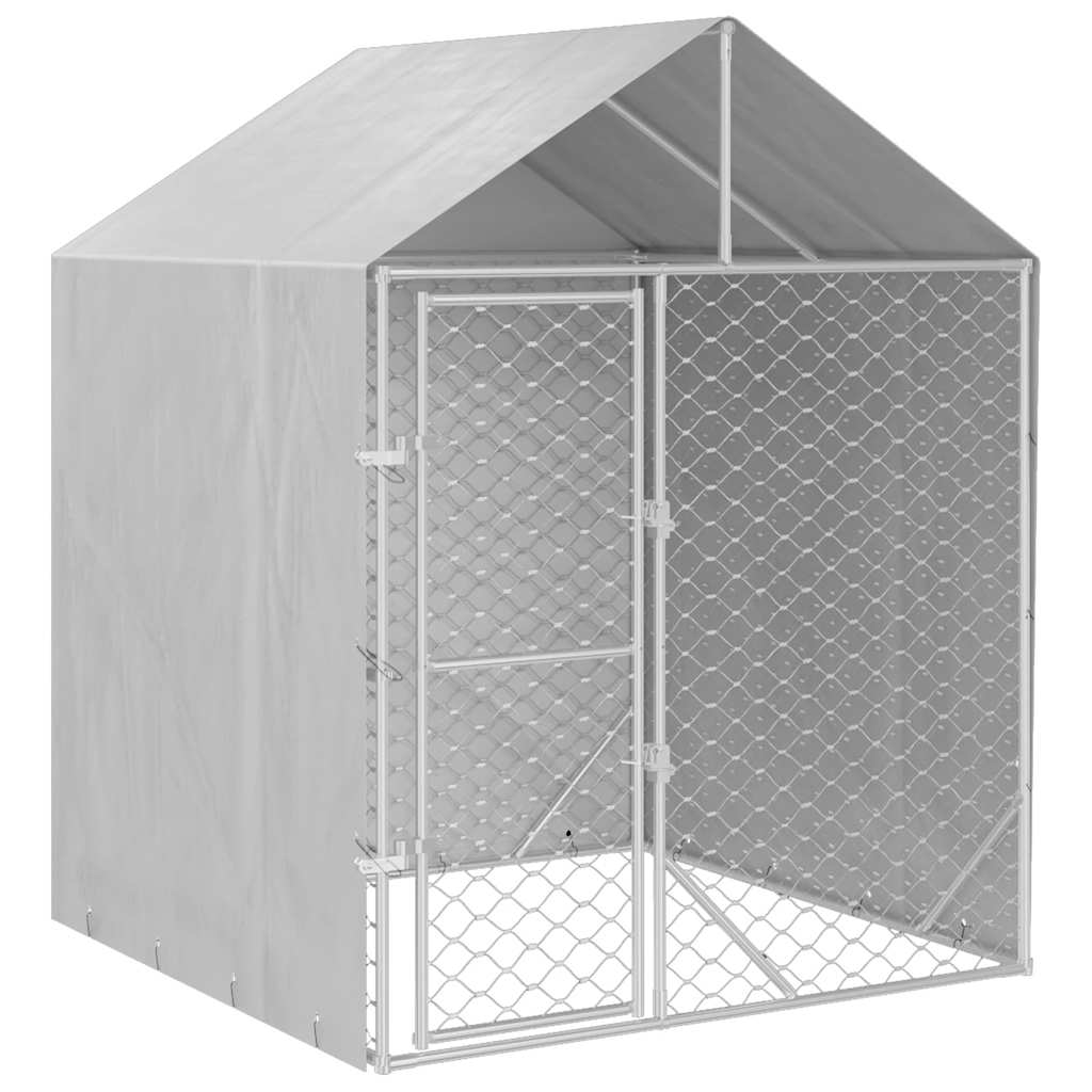 Suņu Voljērs Ar Jumtu, Sudraba Krāsā, 2X2X2,5M, Cinkots Tērauds
