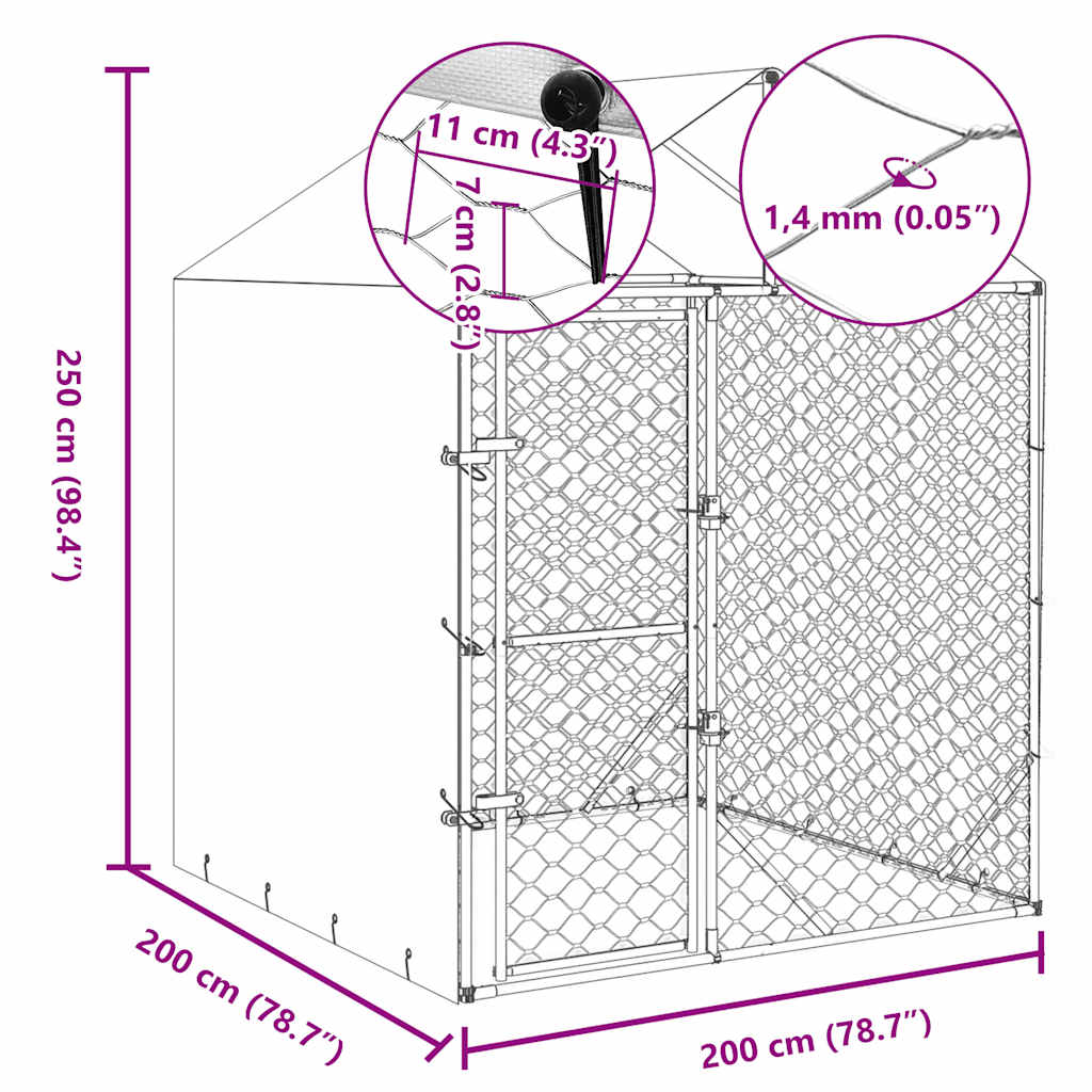 Suņu Voljērs Ar Jumtu, Sudraba Krāsā, 2X2X2,5M, Cinkots Tērauds