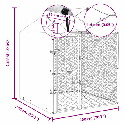 Suņu Voljērs Ar Jumtu, Sudraba Krāsā, 2X2X2,5M, Cinkots Tērauds